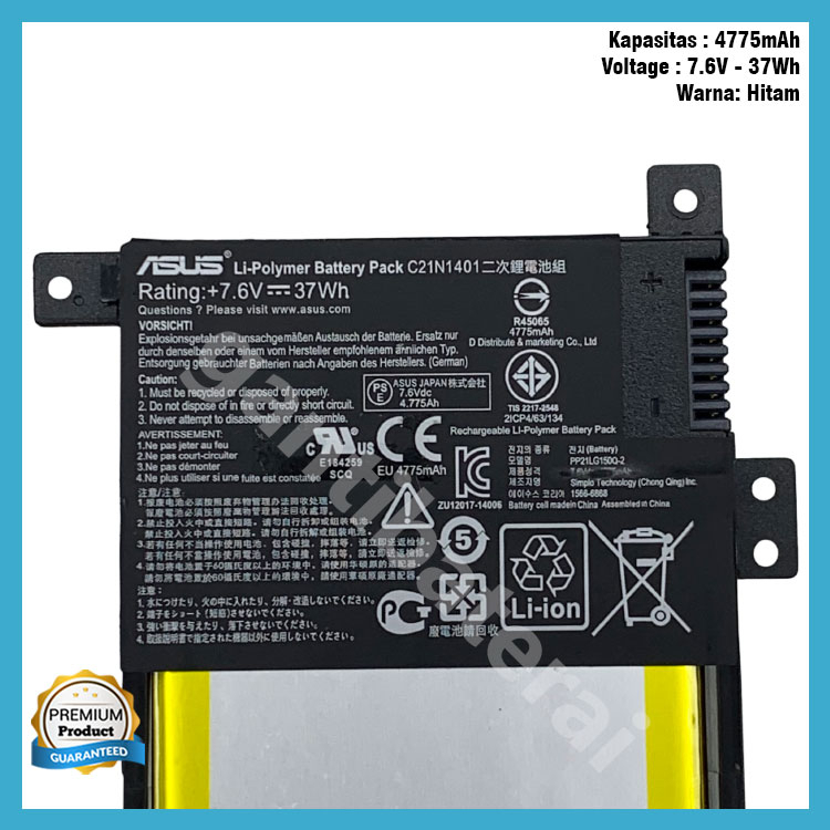 Baterai Ori Asus X455LN X455LV X455WA X455WE X455YA X455YI C21N1401