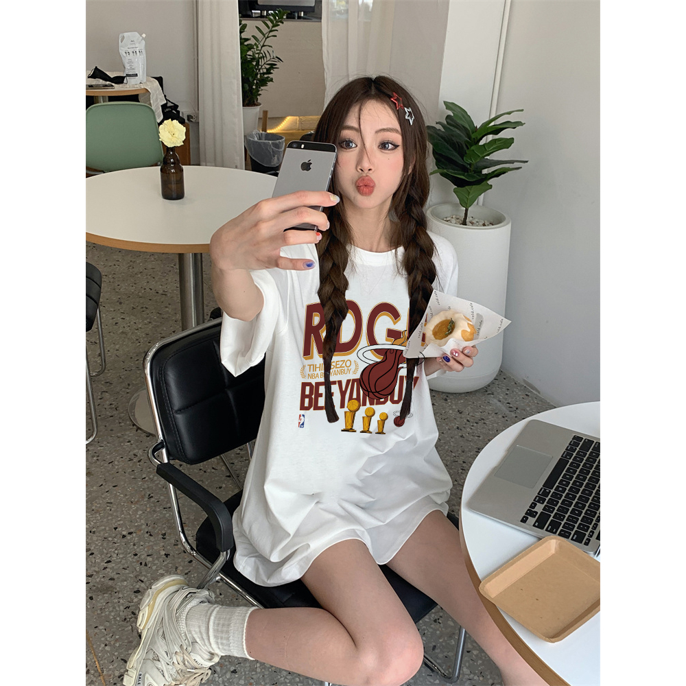 EUNII T-shirt Lengan Pendek Retro Baseball Korean Style/Kaos Atasan Wanita/Baju Kaus Oversize Wanita/Kaos Wanita