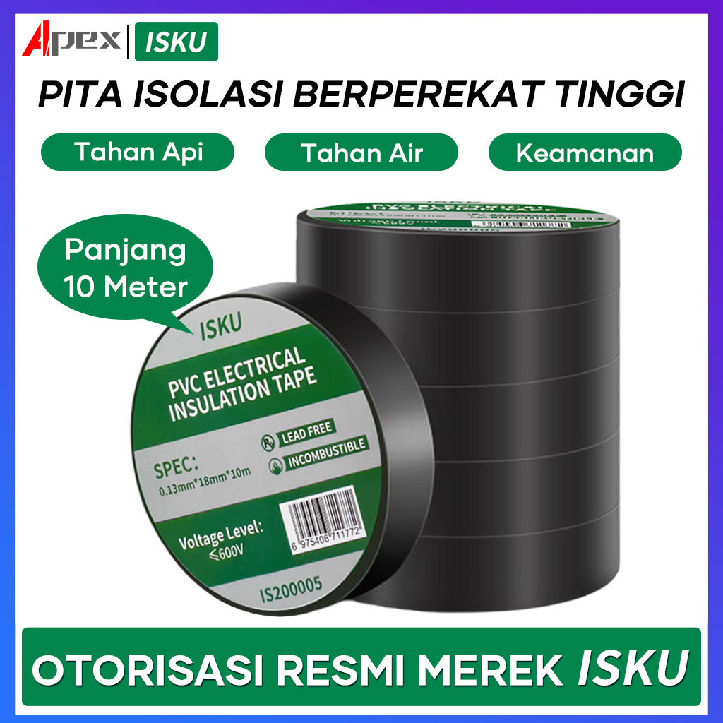 ISKU Isolasi Listrik PVC Electical Tape Alat Perkakas Tape 0.13mm x 18mm x 10m