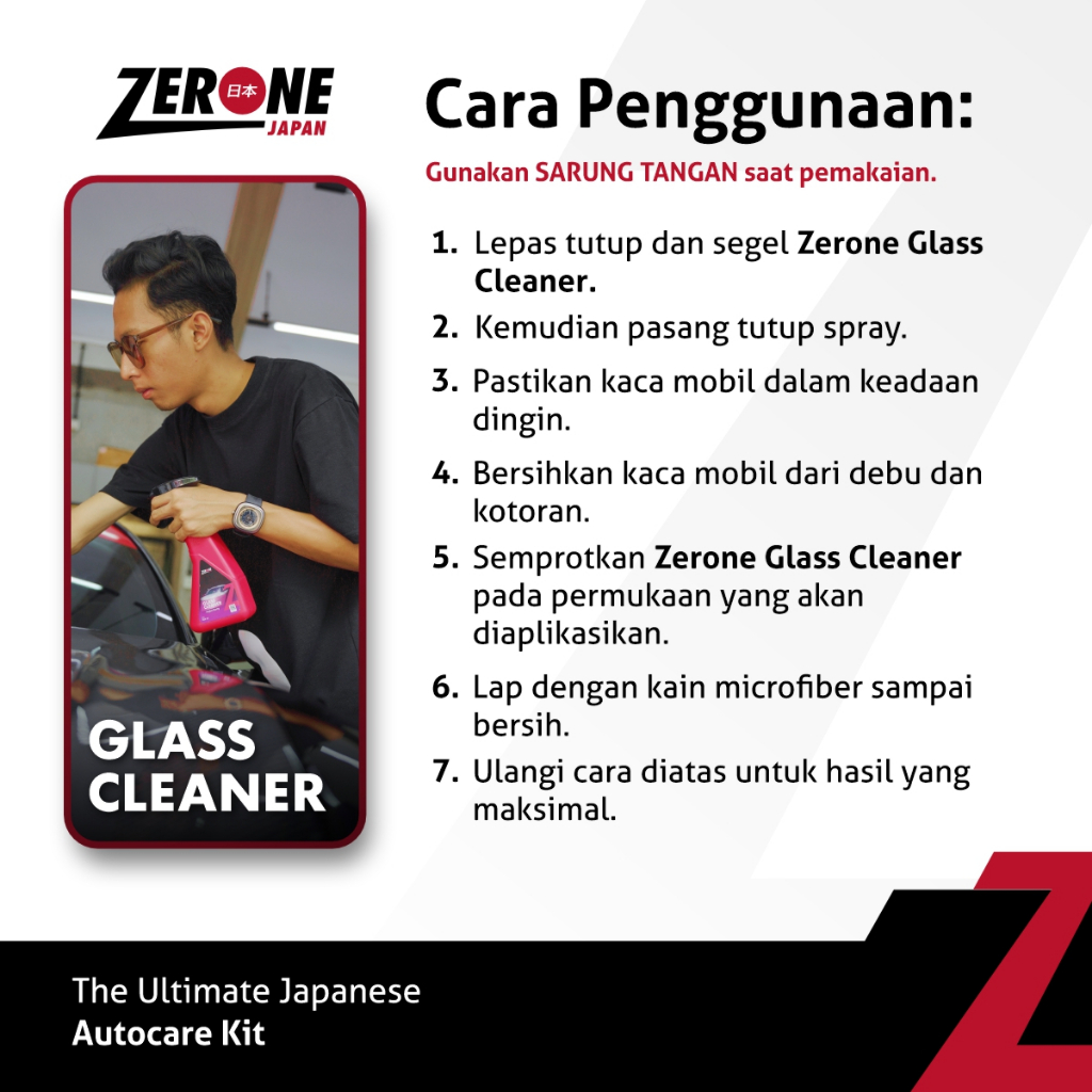 Zerone Japan Glass Super Cleaner 465 ML Penghilang Noda Jamur pada Body Kaca Mobil