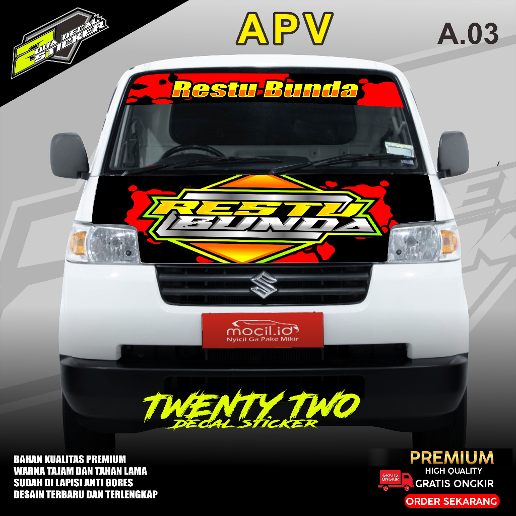 STIKER DECAL MOBIL APV PICKUP / KAP DEPAN  TWENTY TWO A.03