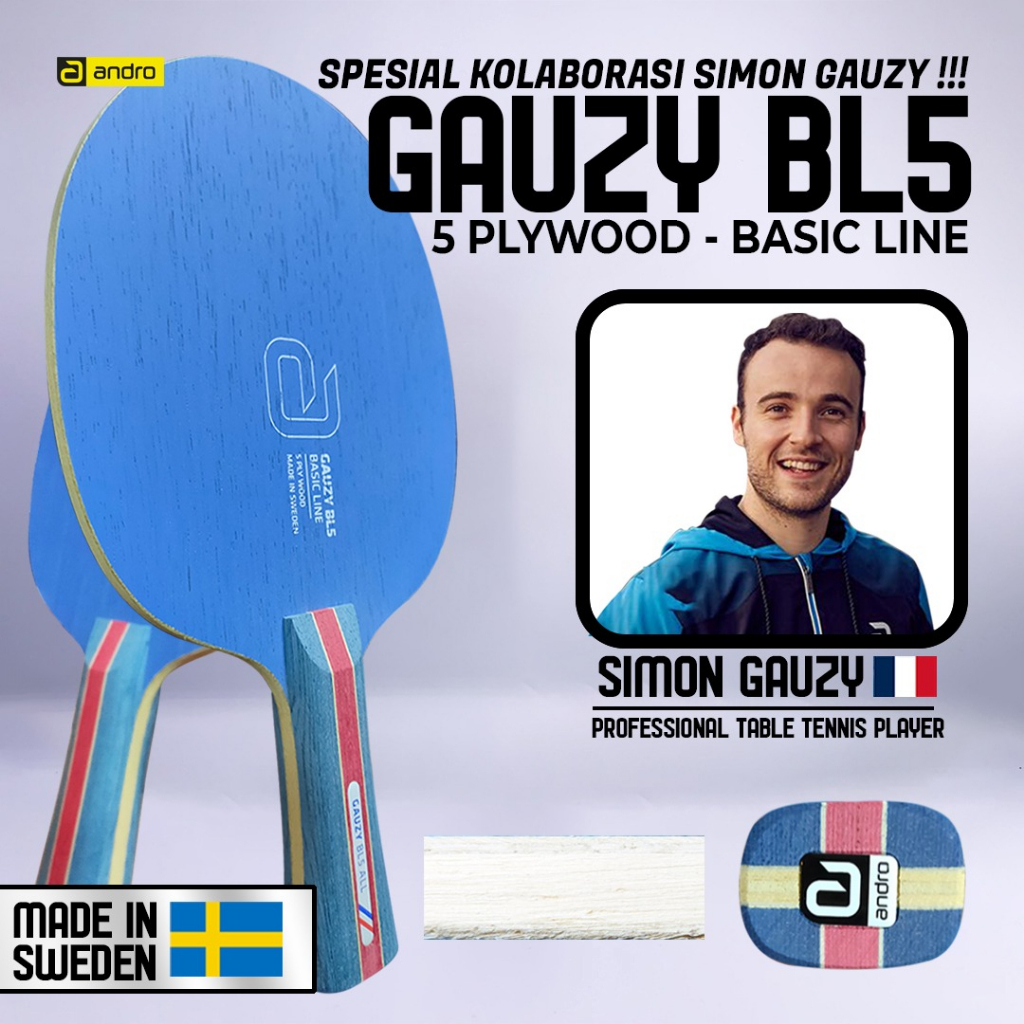 Kayu Bat Tenis Meja Pingpong Andro Gauzy BL5 Allround Made in Sweden