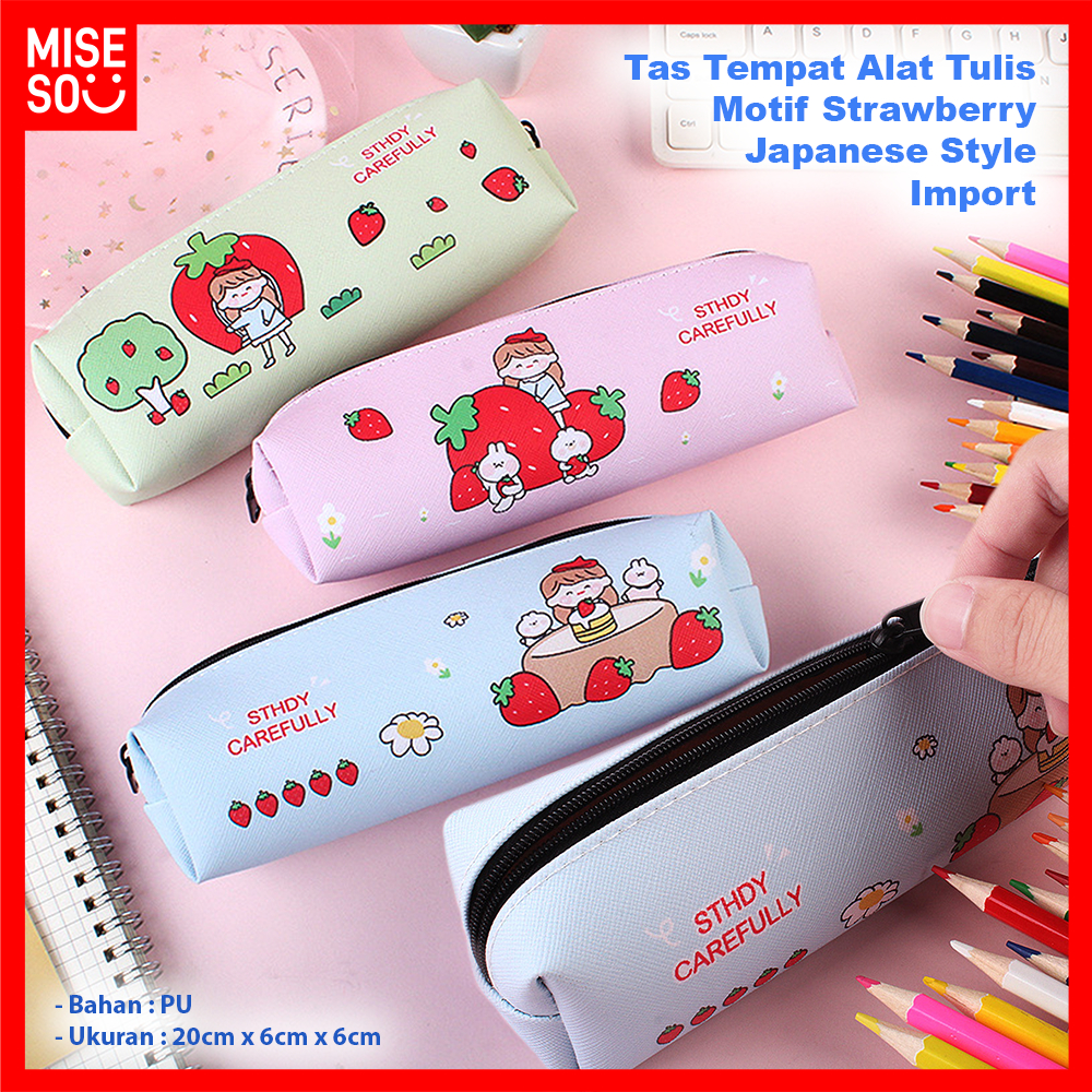 

Tas Pensil Tempat Alat Tulis Japanese Style Motif Strawberry Bahan PU Import 900