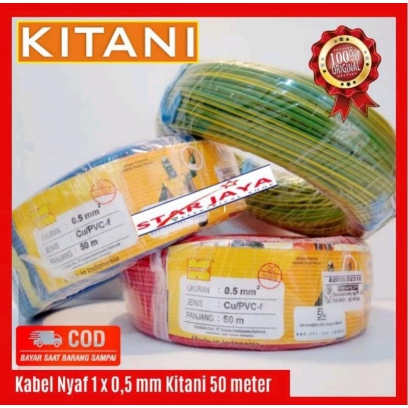 KABEL NYAF 1×0,5/1×0,75/1×1,5/1×2,5 merek kitani harga permeter SNI