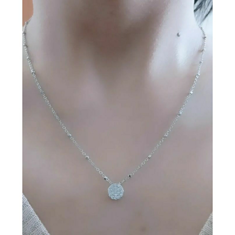 kalung rantai jedar+liontin tusuk bulat kecil mp/perak asli silver 925 lapis emas/perhiasan fashion wanita terbaru