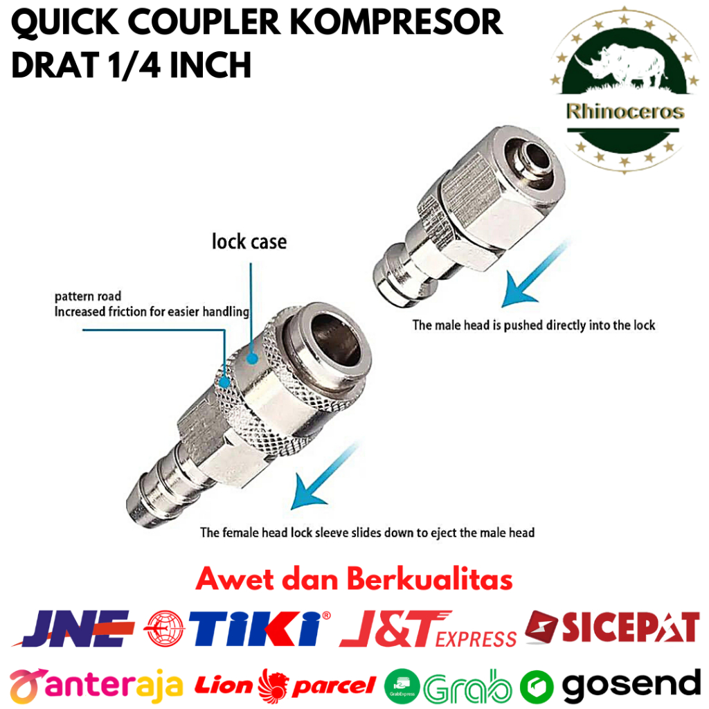 Quick Coupler Connector Angin Neple Kompresor Universal Drat 1/4 Inch