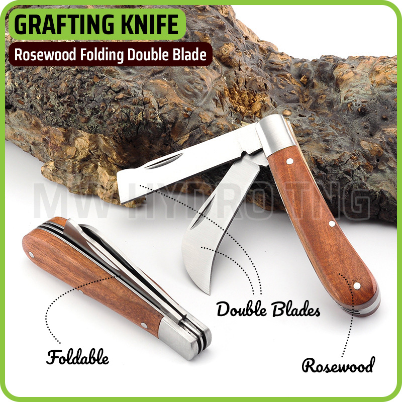 Pisau Lipat Okulasi Cangkok Tanaman, Folding Grafting Knife Rosewood