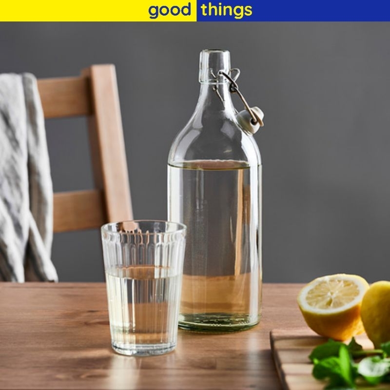Botol Minum Kaca Bening 1 Liter / 500 ml Ikea Korken Tutup  Kedap Udara