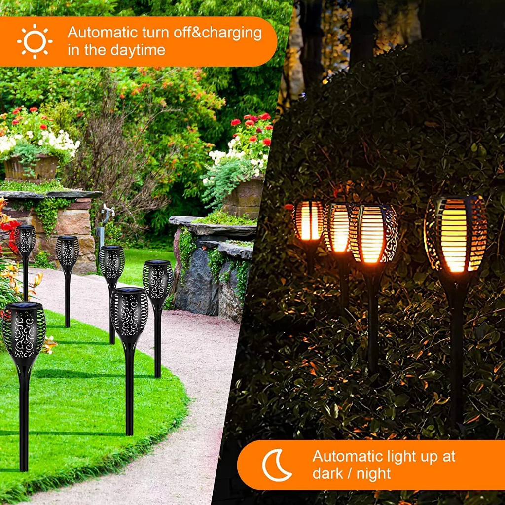 Lampu Taman Solar Api LED Dengan Desain Torch Light Berkedip Lampu Jalan Rumput Luar Ruangan untuk Teras Taman / Outdoor Solar Torch Flame Light