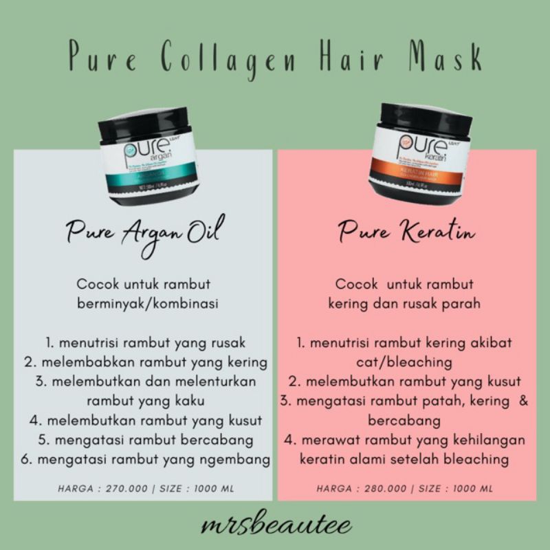 Pure Keratin Collagen / Argan oil Hair Mask Masker Rambut kratin purc formula USA original promo spa biolage