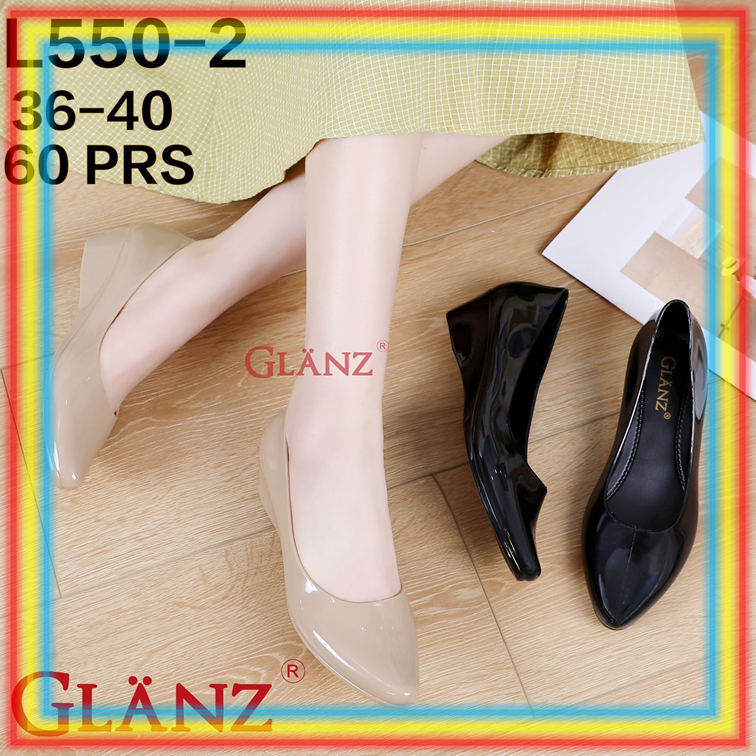 L550-2 Sepatu Wedges Wanita Jelly Kilap Glossy Glanz Sepatu Kerja Cewek Lentur Elegant Glanzton