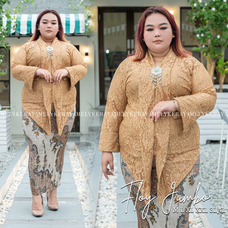 IndahKebaya • SETELAN BAJU KEBAYA JUMBO KARTINI LD 130 / WARNA MOCCA SILVER PUTIH HIJAU BOTOL WARDAH DUSTY HITAM LAVENDER MAROON GOLD