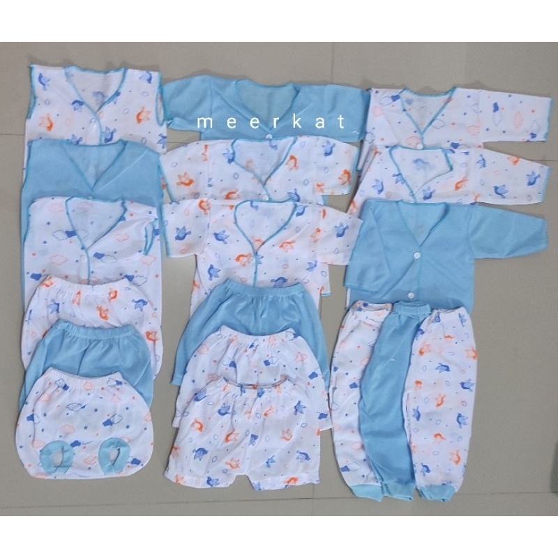 100rb Paket Hemat Set 18 PC Perlengkapan Melahirkan Bayi Baru Lahir Paket newborn baby boy girl Paling Murah paket komplit baju bayi tabur animal 18 pcs meerkat biru