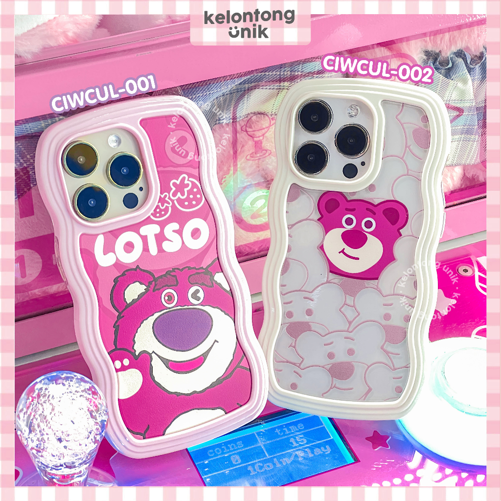 Lotso Strawberry 2in1 Pastel Wavy Case - Softcase/ Casing for iPhone 7 8 SE 7+ 8+ X XS XR XSMAX 11 12 13 14 MINI PRO PROMAX