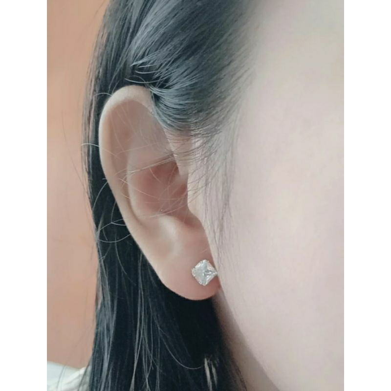 giwang solitaire mp kotak/perak asli silver 925 lapis emas/perhiasan fashion wanita terbaru