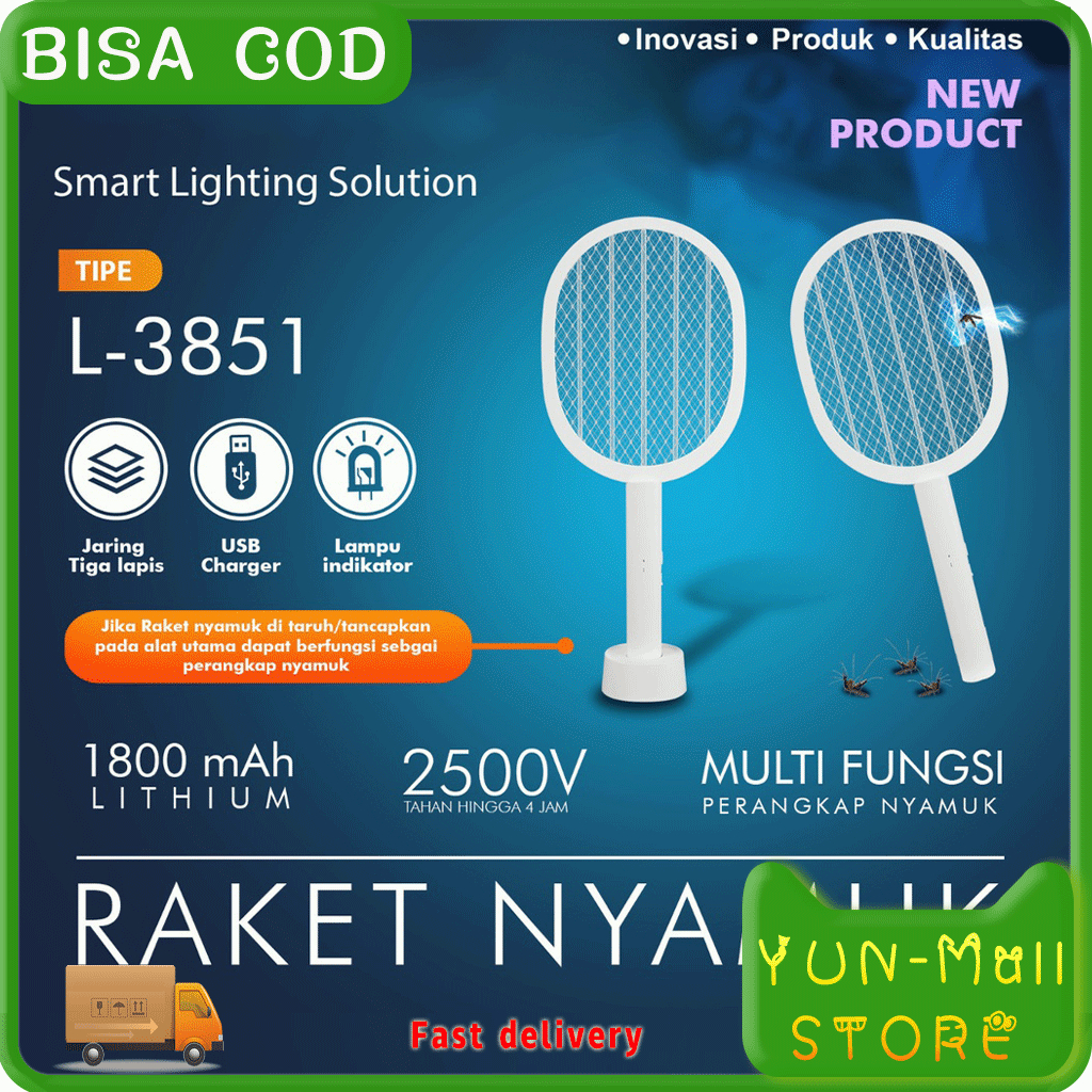 YUN Mall Raket Nyamuk Cas Luby Batre 500 / 1800 mAh Tanam / Bisa Diganti + Kabel Chager Type 3826 38