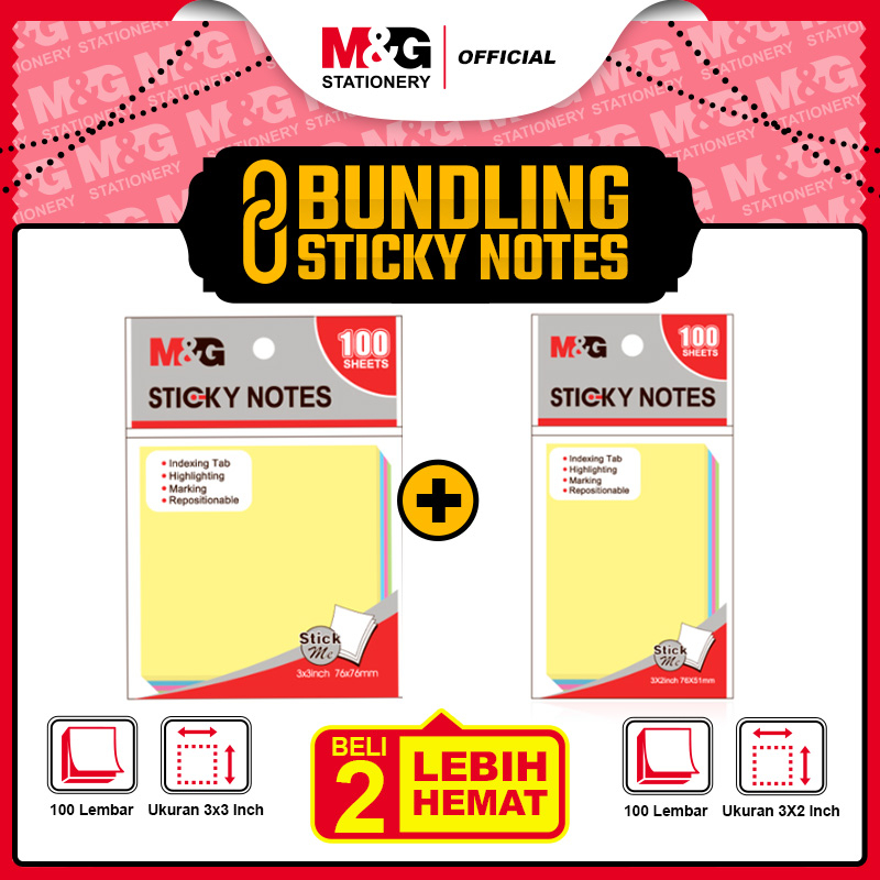 

M&G [ BUNDLE ] 3"x2" Colorful Sticky Notes 100 sheets 76x51mm + 76x76mm