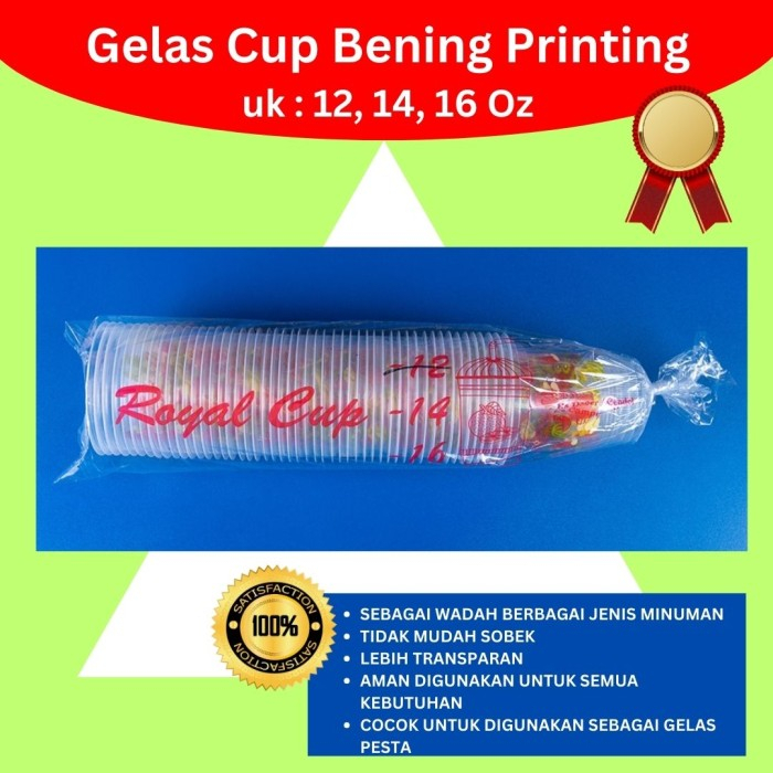 

2Xbtygneal Sakha Snack ) Gelas Cup Bening Printing Royal 12Oz 14Oz 16Oz