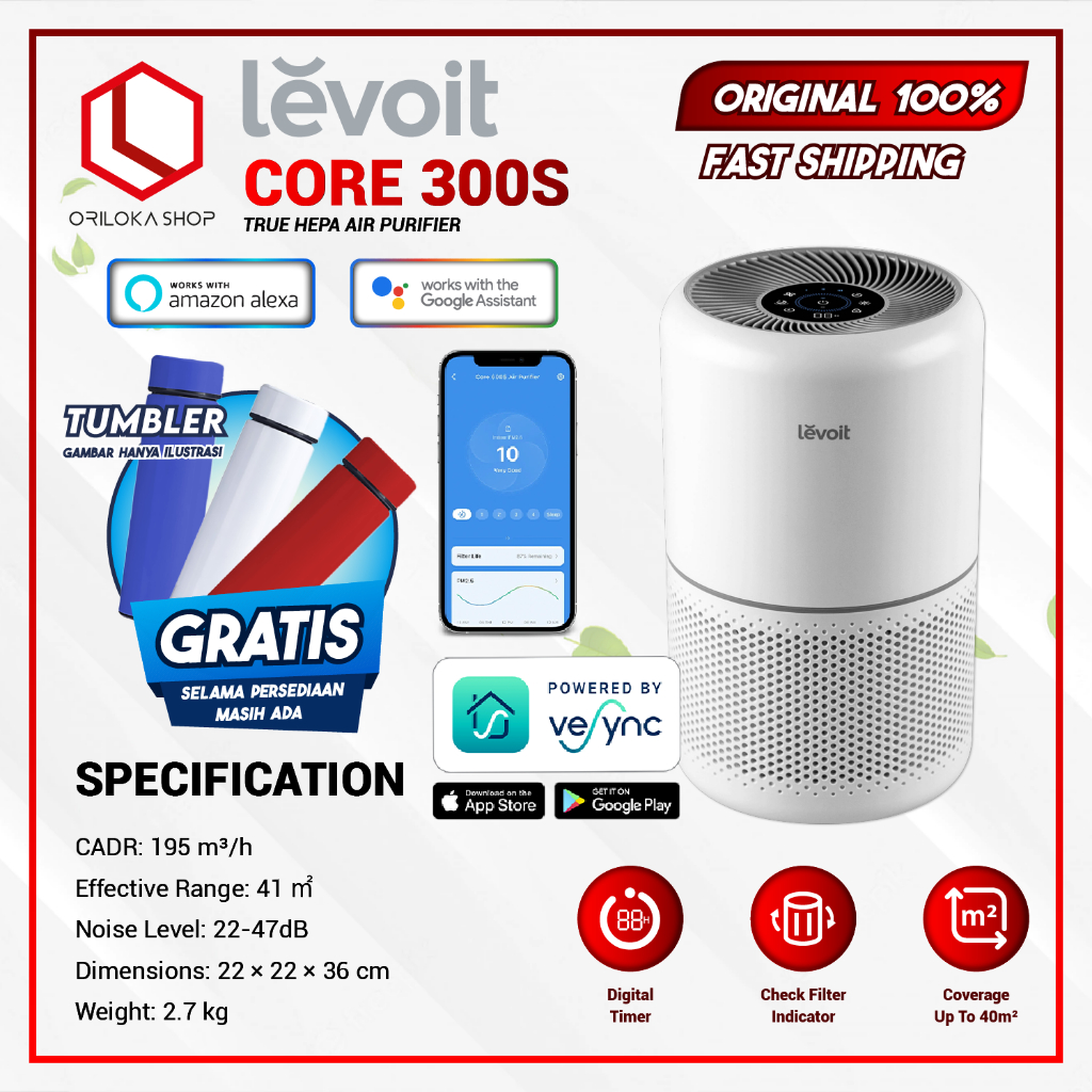 Levoit Core 300S Smart WiFi Air Purifier True HEPA H13 - Garansi Resmi