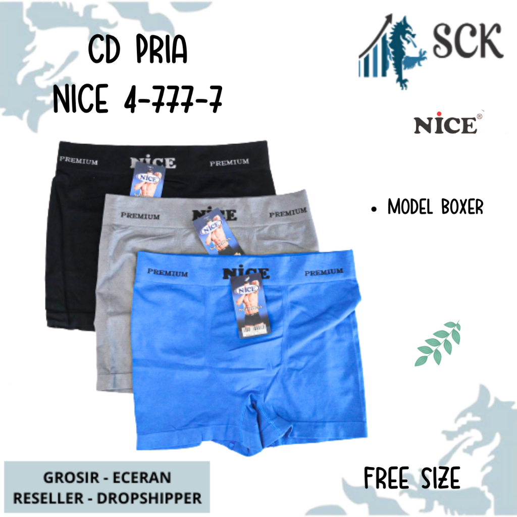 CD Pria NICE 4777-7 Model BOXER Bahan Katun Premium / Celana Dalam Pria Boxer model Sporty katun SIZE M L XL - sckmenwear GROSIR