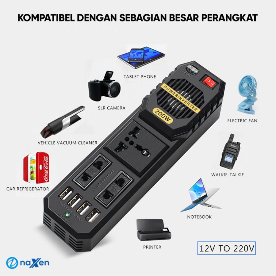 Power Inverter Mobil 200W DC 12V to AC 220V / Charger Mobil USB