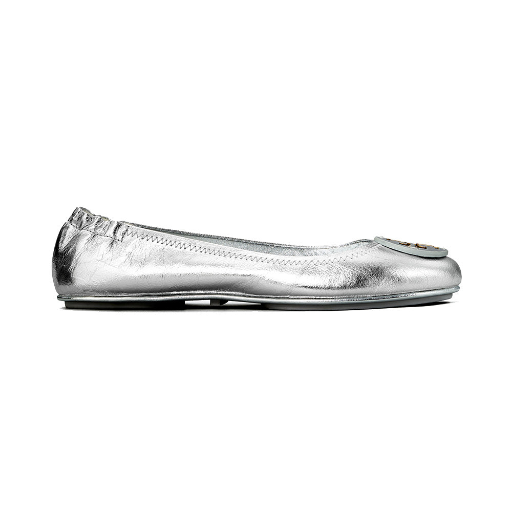 Try Burch Minnie Travel Ballet Metallic Leather Silver