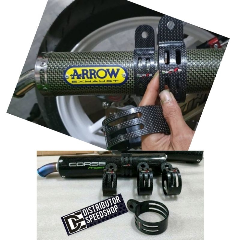 Klem Clamp Carbon Corse project breket Bracket gantungan pengait silincer knalpot ninja 2 tak utk Ar