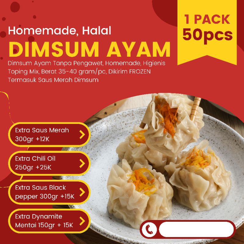 

DIMSUM AYAM/ DIMSUM HALAL / DIMSUM SIOMAY / DIMSUM HOMEMADE isi 50pcs