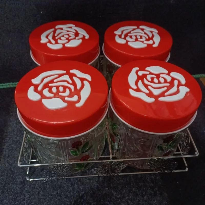 Toples Set 4 pcs + Rak HC Toples Kue Lebaran Toples Kaca