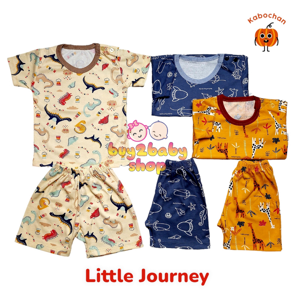 3 Setelan baju anak bayi kaos pendek celana pendek katun premium Kabochan Kid usia 0-3 Tahun isi 1-3 Setel