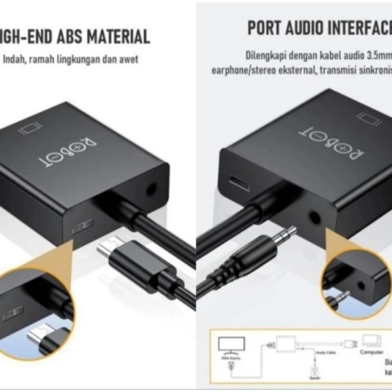 ROBOT HDMI To VGA Adapter Converter with Audio &amp; Power RHV20 1080P