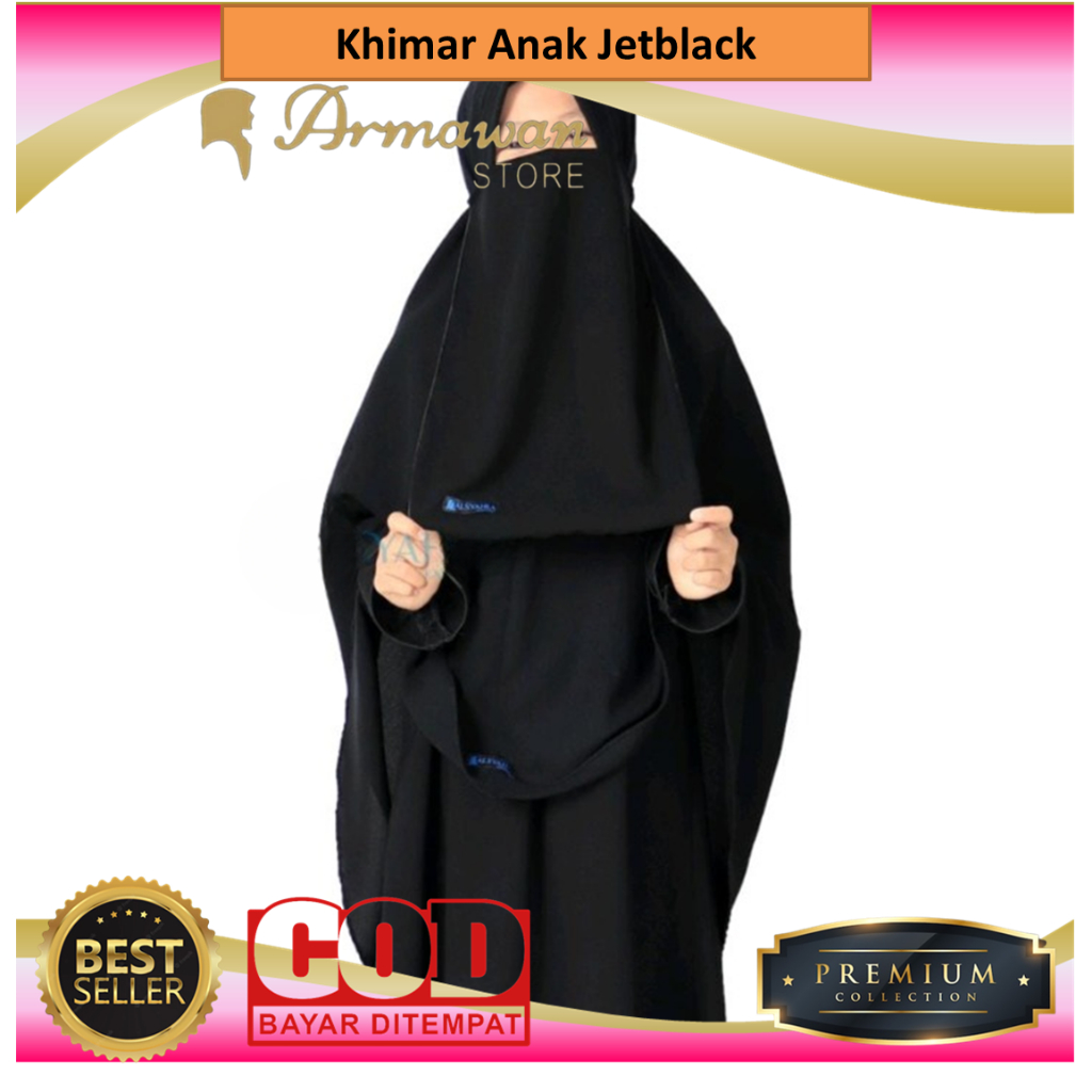 Set Khimar Anak 7- 12Tahun Cadar Tali Kids Pad Jetblack