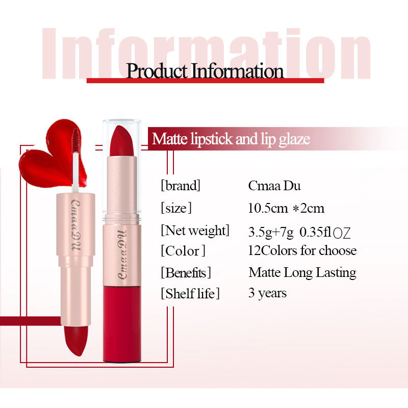 (COD)Lipstik+ Lipgloss 2in1 Melting Matte Lip Tint - Lipgloss Liptint Lipcream warna 12