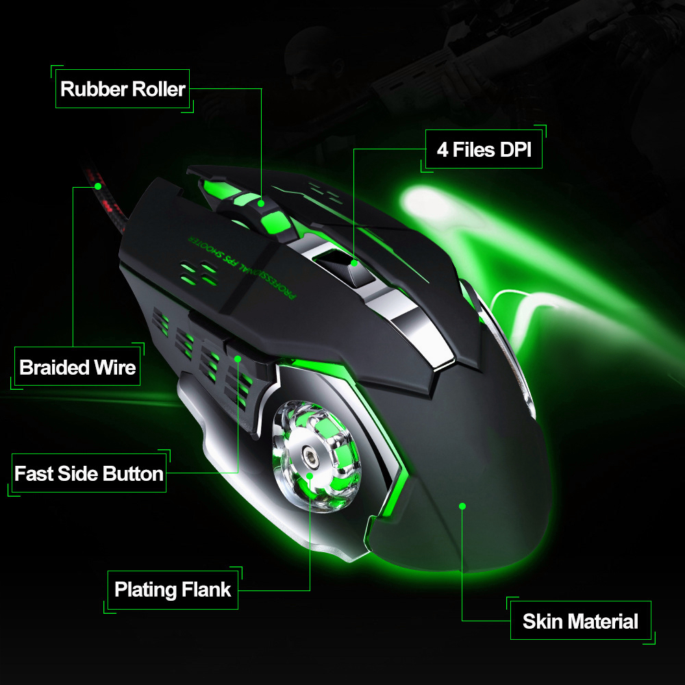 Mouse Gaming Wireless 2.4Ghz 1600 DPI  Three-speed Adjustment Silent Click Rechargeable Support Laptop PC RGB Led