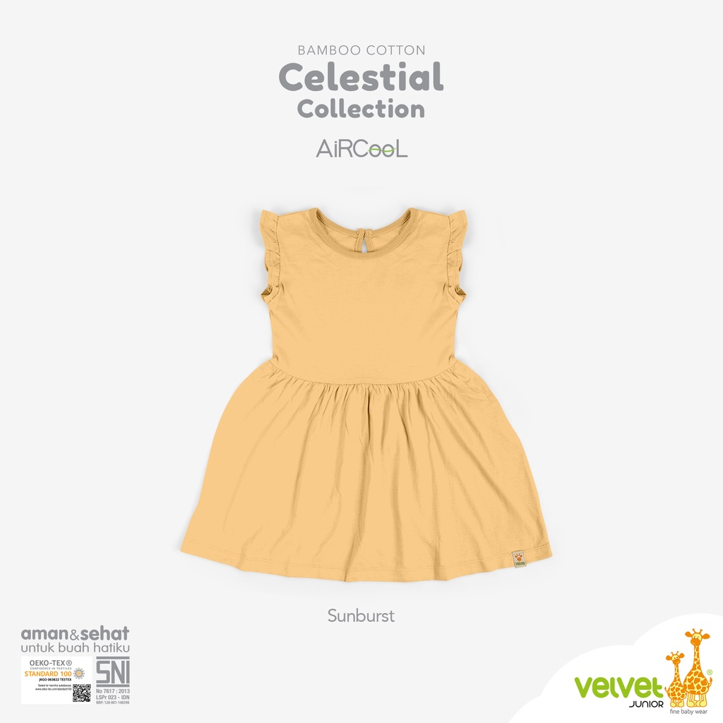 Baju Bayi Anak Perempuan Dress Pendek Lengan Ruffle Velvet Junior Celestial Collection