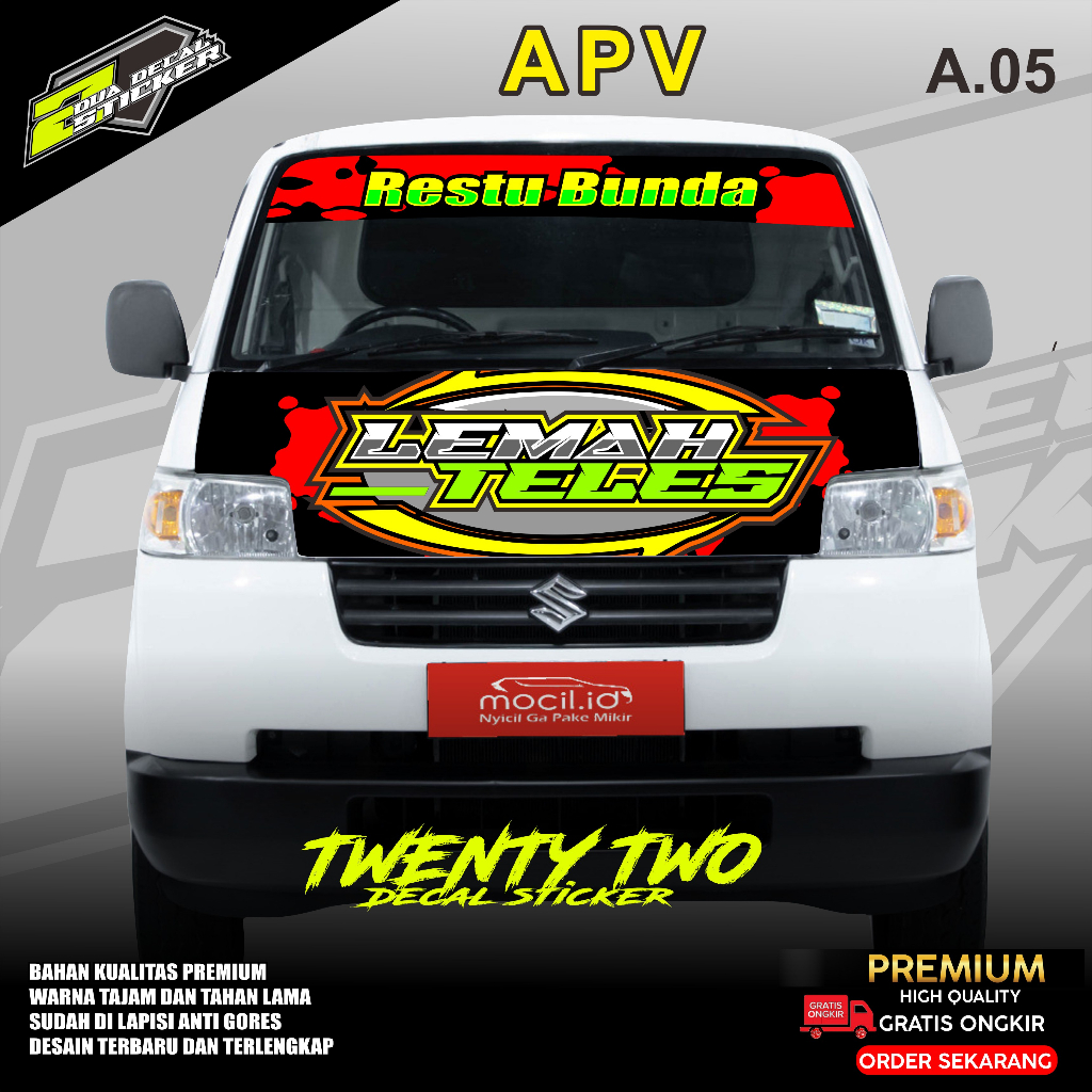 STIKER DECAL MOBIL APV PICKUP / KAP DEPAN  TWENTY TWO A.05