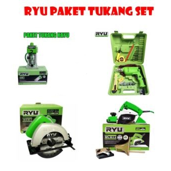 PAKET TUKANG KAYU HEMAT RYU MESIN PLANER, MESIN SERUT KAYU MESIN BOR SET KOPER 10MM, MESIN PROFIL KAYU 6MM