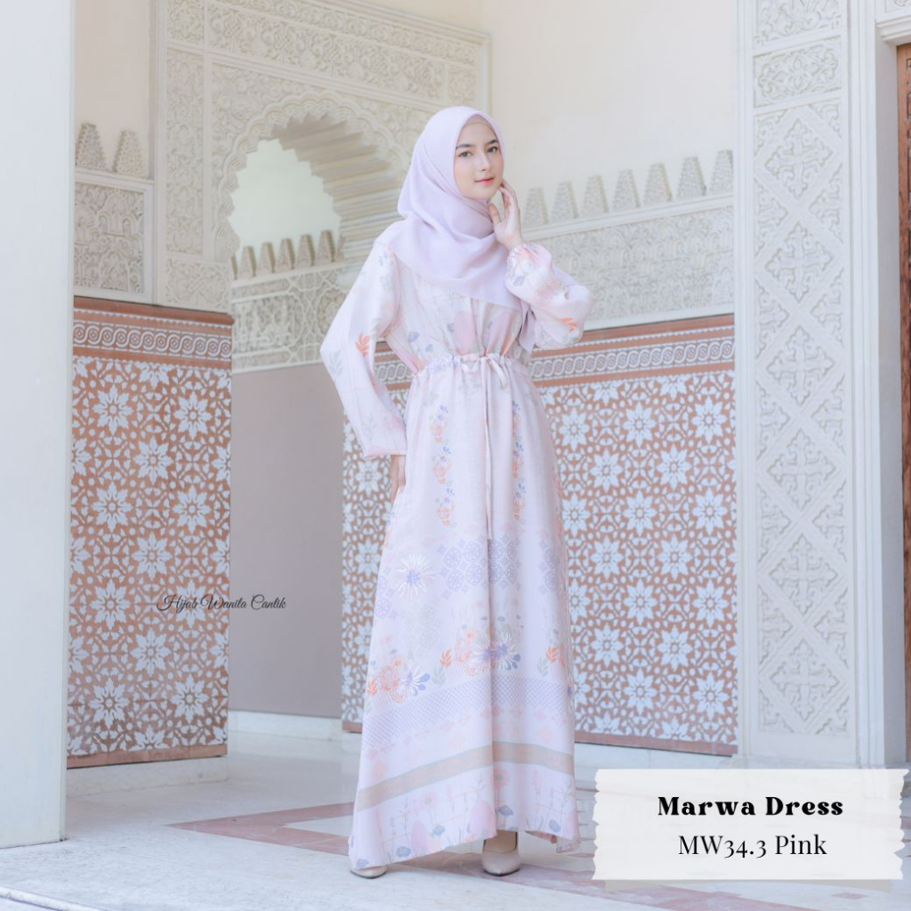 Hijabwanitacantik - Marwa Dress Dewasa MW34.3 Pink | Dress Printing Exclusive | Gamis Motif Premium-2