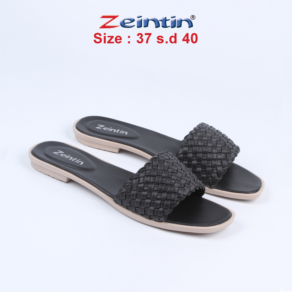 Zeintin - Sandal Wanita Flat wanita Selop Wanita Bahan Sintetis Model Anyam Kausal Zeintin SS