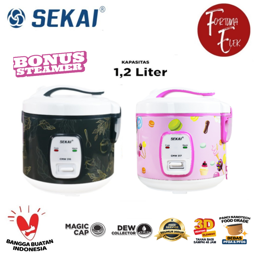 SEKAI Rice Cooker Penanak Nasi Magic Com Kecil 1,2 liter CMW 316 TS / 317 WS + Steamer