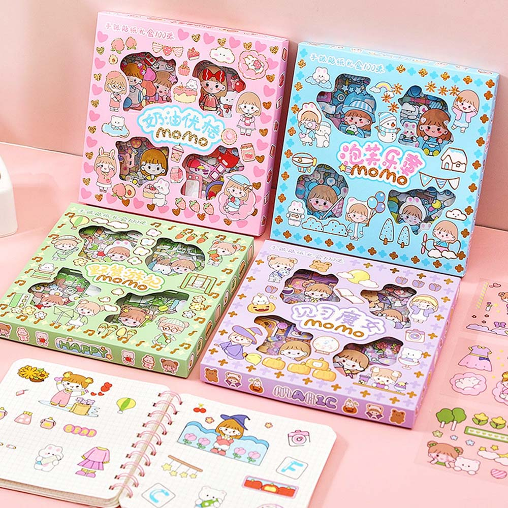 

KF STIKER VIRAL 1 BOX SET CUTE ESTETIK MOTIF KARTUN KOREA LUCU isi 100 Lembar Random