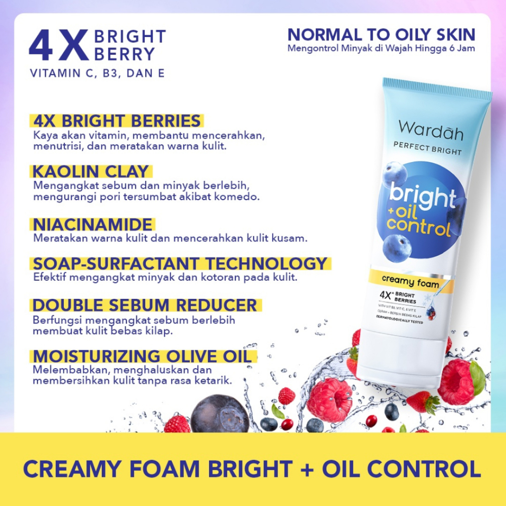 Wardah Perfect Bright Creamy Foam Bright + Oil Control 100 ML | Sabun Cuci Muka Face Wash untuk Kulit Cenderung Berminyak