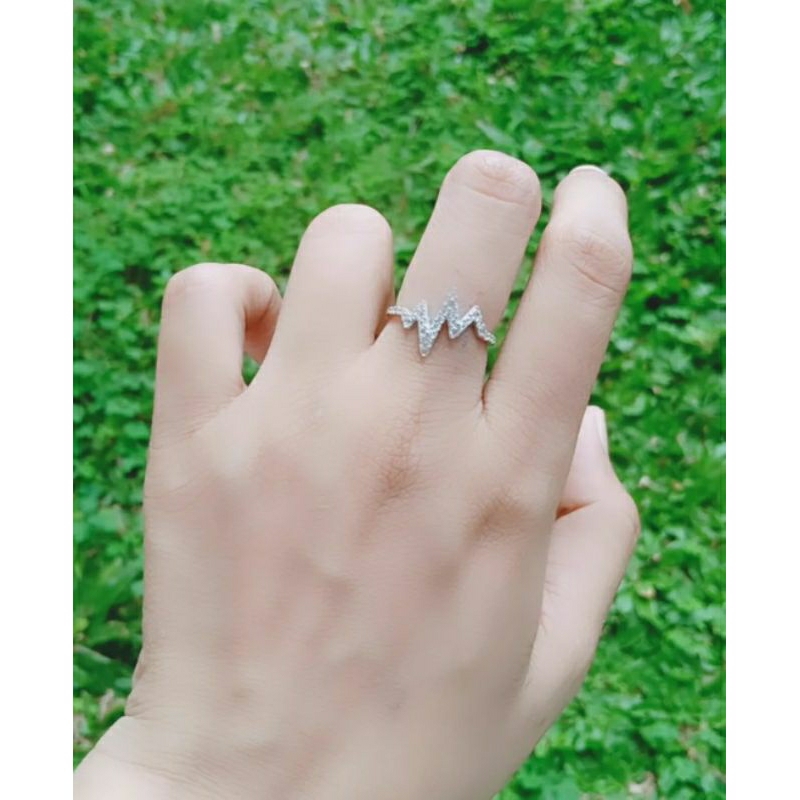 cincin zigzag mata putih/perak asli silver 925 lapis emas/perhiasan fashion wanita terbaru