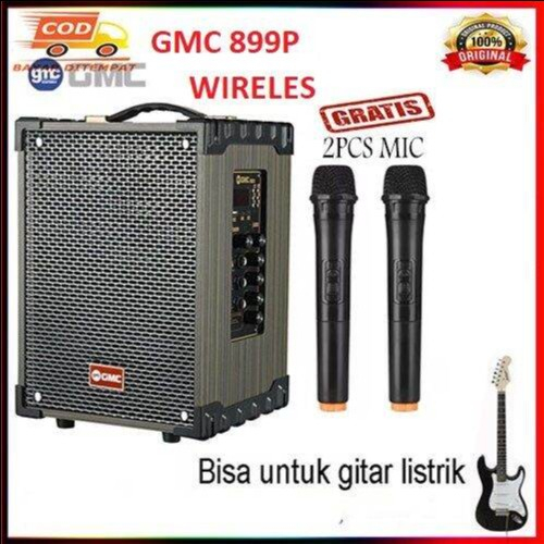 GMC 899P Speaker Bluetooth Portable 8&quot; Karaoke Free Mic Wireless 2pcs Biasa Untuk Gitar Listrik