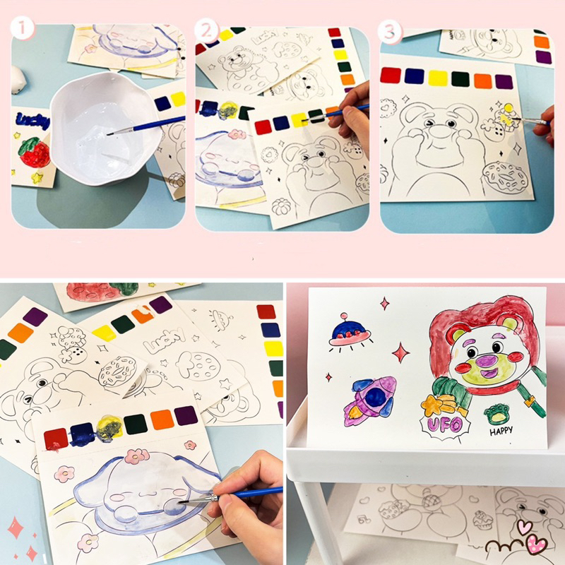 

cute water color painting buku gambar cat air anak tema imut RB9