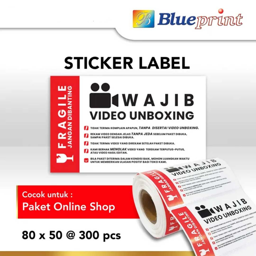 

Label Sticker Fragile Wajib Video Unboxing Blueprint 80x50 mm isi 300