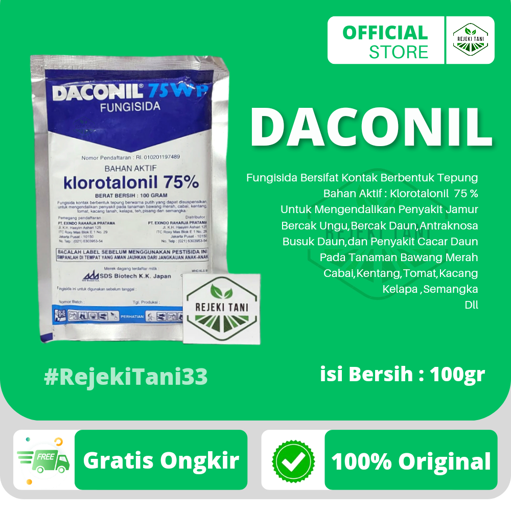 Fungisida Daconil Kloratolonil 75WP 100gr DAKONIL Racun Kontak Berbentuk Tepung Untuk Mengendalikan 