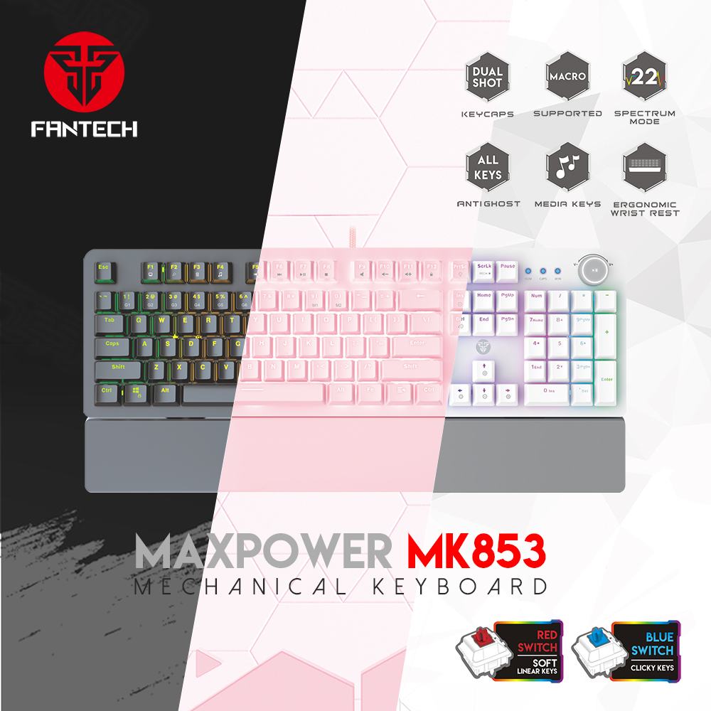 Fantech MAXPOWER MK853 MK-853 MK 853 V2 Keyboard Gaming Mechanical RGB Full Size