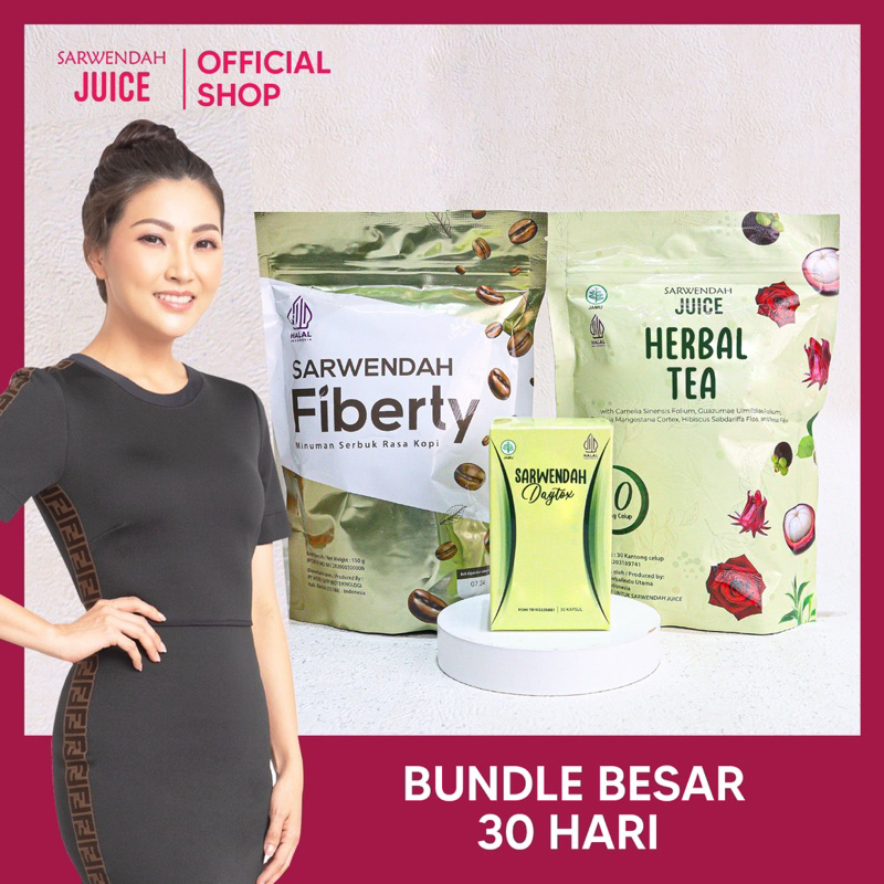 BUNDLE PAKET JUMBO buat BADAN IDEAL by Sarwendah [  Daytox 30 kapsul + Tea 30 + Fiberty 150 gr ]