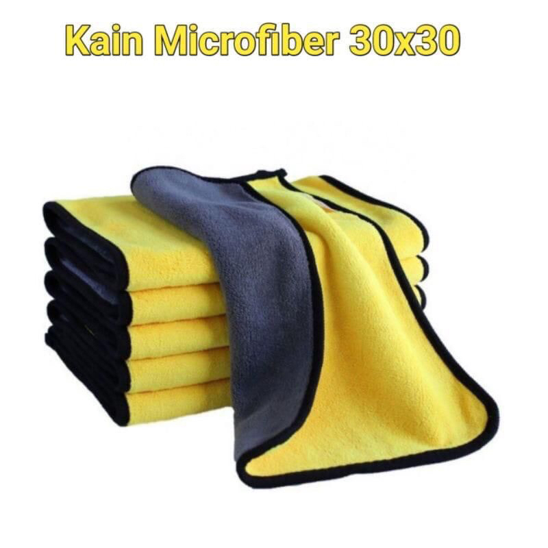 (SUN) KAIN MICROFIBER 30X30 CM SERBAGUNA / KAIN LAP MOBIL MOTOR 2 SISI 30 X 30 KUNING MULTIFUNGSI